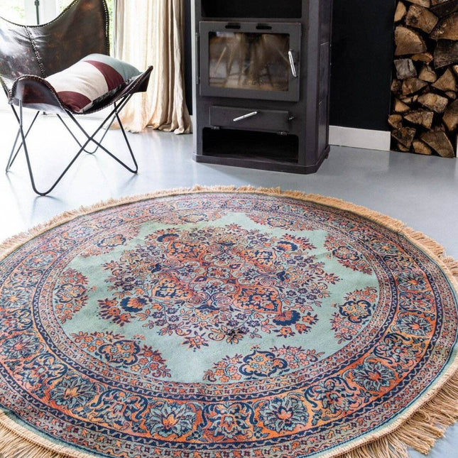 Vintage Vloerkleed Rond Brissac Groen met franjes - Tier - Vloerkledenloods