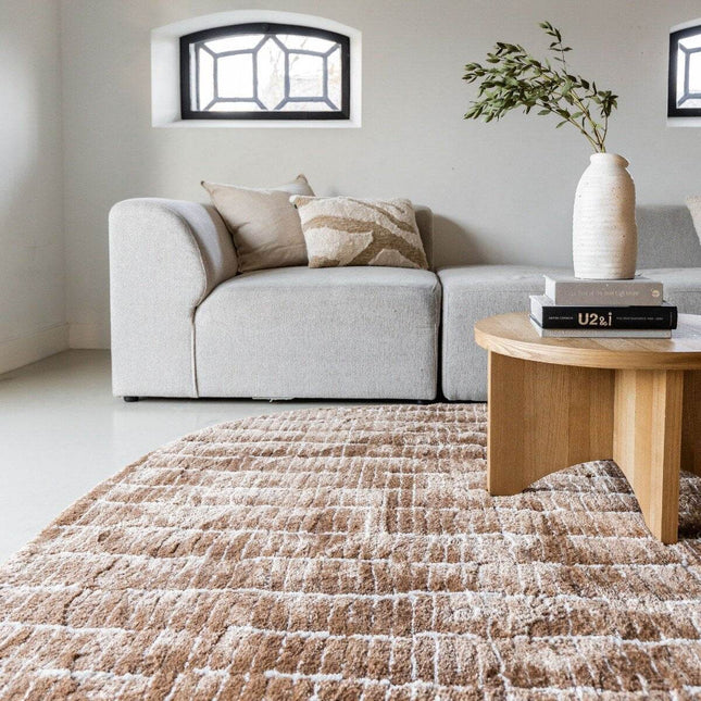Vloerkleed Rectangle Edge Bruin/Wit - Vloerkledenloods