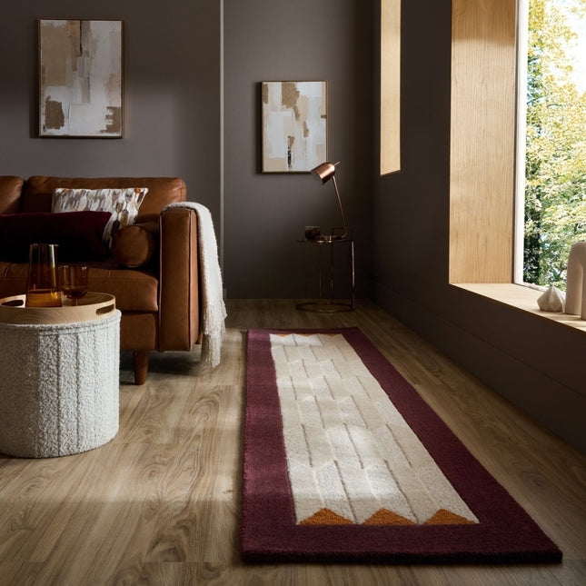 Wollen lopers - Flair Rugs wollen loper Apex Border Burgundy - Vloerkledenloods