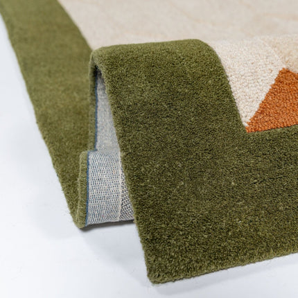 Wollen lopers - Flair Rugs wollen loper Apex Border Groen - Vloerkledenloods