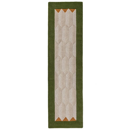Wollen lopers - Flair Rugs wollen loper Apex Border Groen - Vloerkledenloods