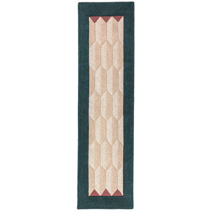 Wollen lopers - Flair Rugs wollen loper Apex Border Teal - Vloerkledenloods