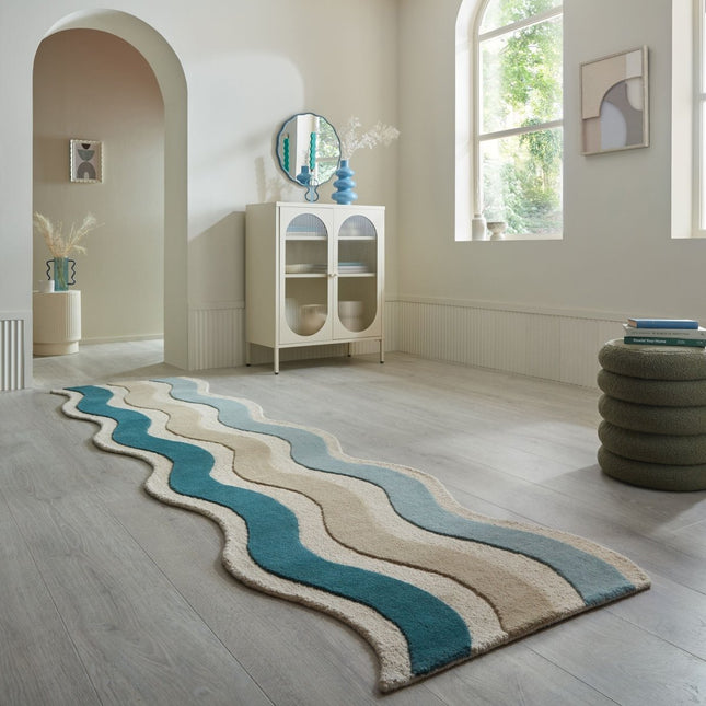 Wollen lopers - Flair Rugs wollen loper Cascade Blauw - Vloerkledenloods