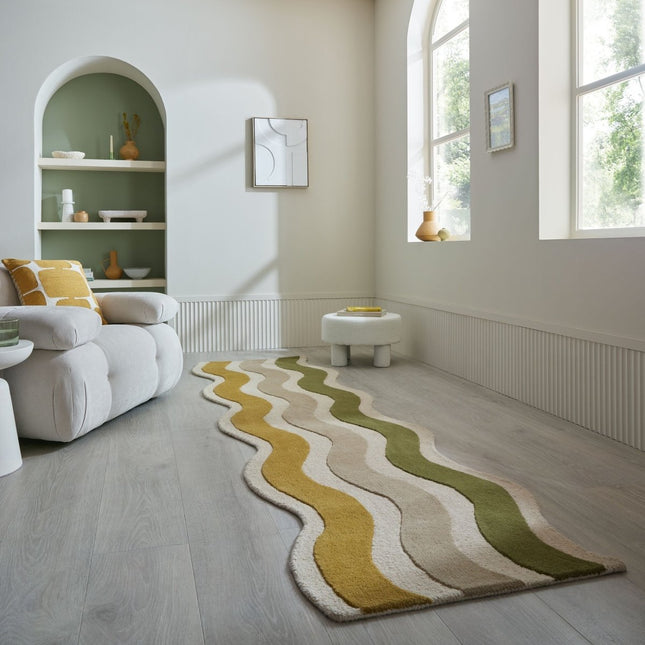 Wollen lopers - Flair Rugs wollen loper Cascade Groen - Vloerkledenloods
