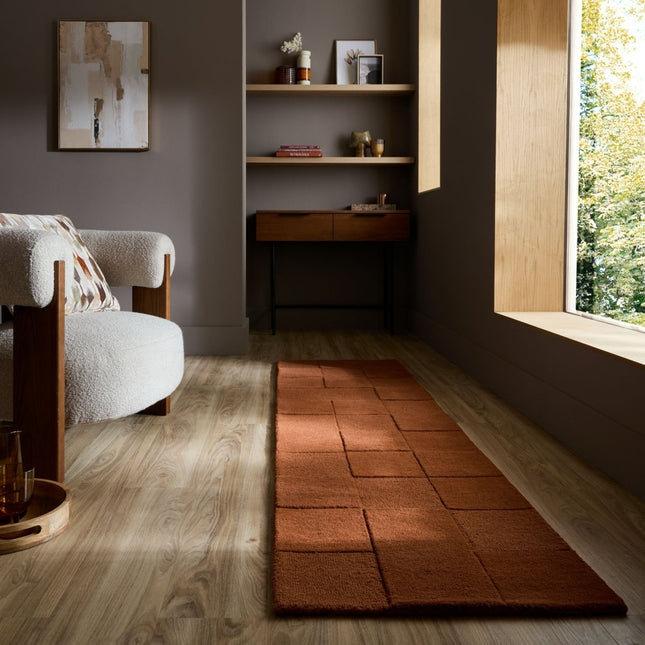 Wollen lopers - Flair Rugs wollen loper Checkerboard Terracotta - Vloerkledenloods