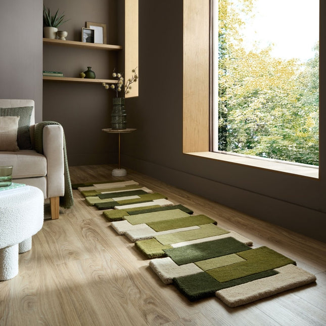 Wollen lopers - Flair Rugs wollen loper Collage Groen - Vloerkledenloods