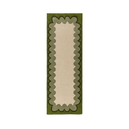 Wollen lopers - Flair Rugs wollen loper Wiggle Olive Green - Vloerkledenloods