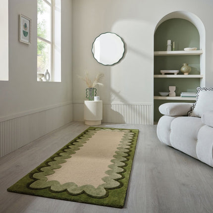 Wollen lopers - Flair Rugs wollen loper Wiggle Olive Green - Vloerkledenloods