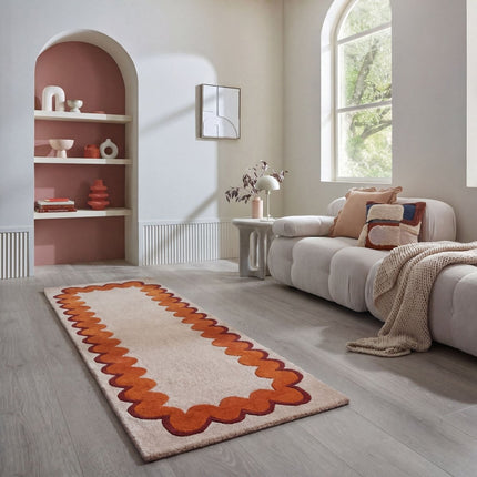 Wollen lopers - Flair Rugs wollen loper Wiggle Oranje - Vloerkledenloods