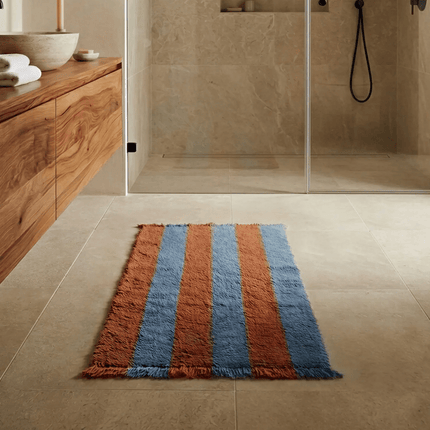 Wollen Lopers - Lorena Canals Cabana Lines wollen loper Stripes Cinnamon/Ocean Blue - Vloerkledenloods