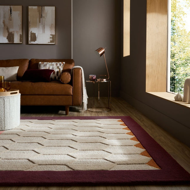 Wollen vloerkleden - Flair Rugs wollen vloerkleed Apex Border Burgundy - Vloerkledenloods