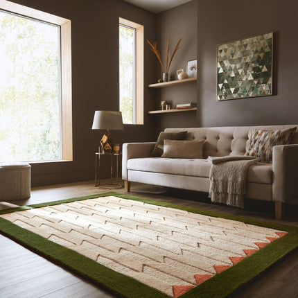 Wollen vloerkleden - Flair Rugs wollen vloerkleed Apex Border Groen - Vloerkledenloods