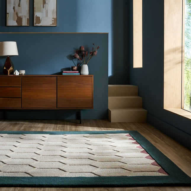 Wollen vloerkleden - Flair Rugs wollen vloerkleed Apex Border Teal - Vloerkledenloods
