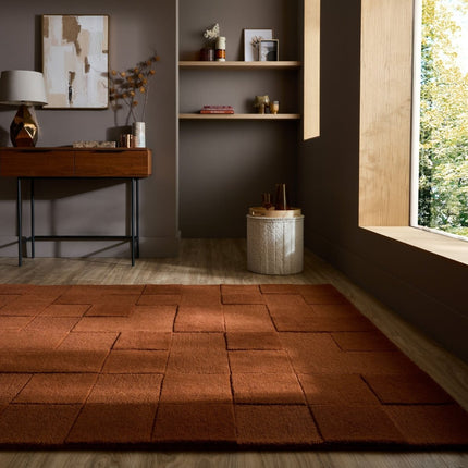 Wollen vloerkleden - Flair Rugs wollen vloerkleed Checkerboard Terracotta - Vloerkledenloods
