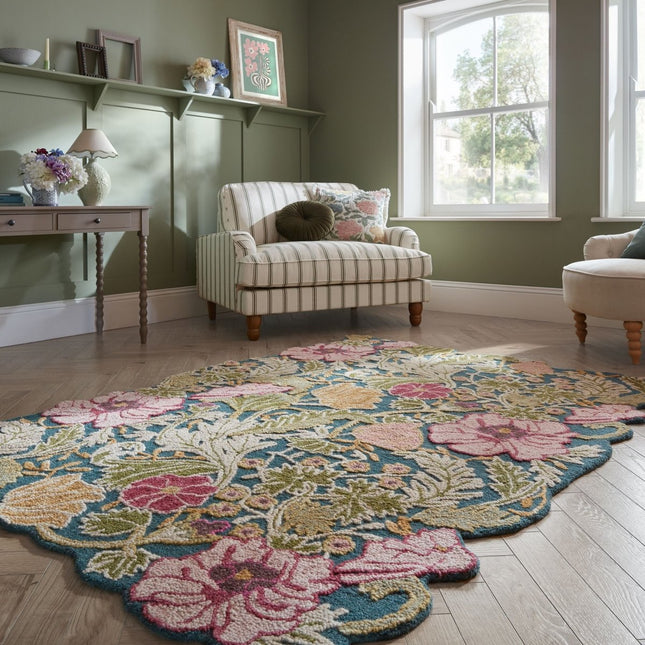 Wollen vloerkleden - Flair Rugs wollen vloerkleed Daphne Shaped Floral Multicolor - Vloerkledenloods
