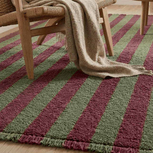 Wollen Vloerkleden - Lorena Canals Cabana Lines wollen vloerkleed Stripes Kaki/Marsala - Vloerkledenloods